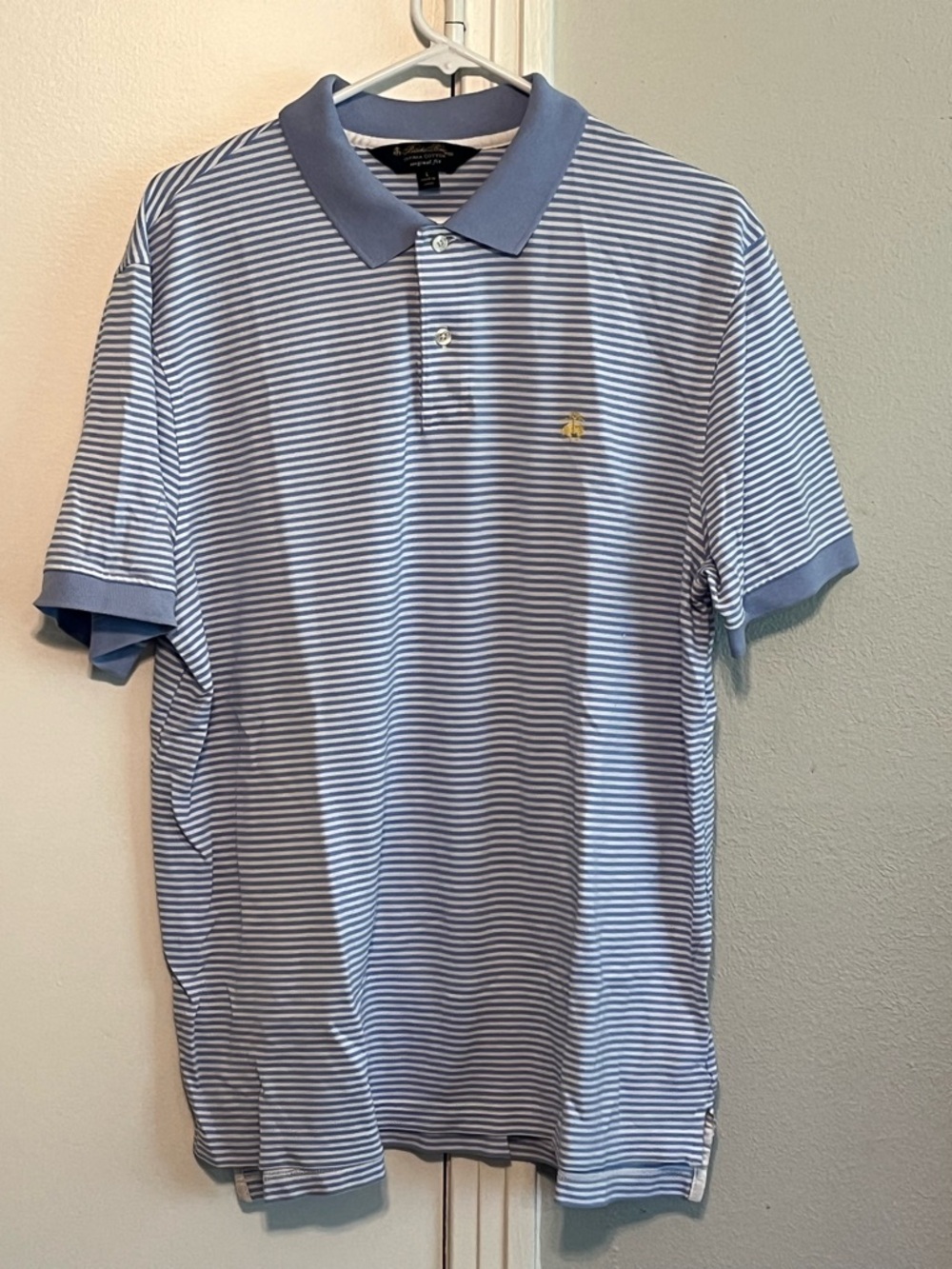 Brooks Brothers Original Supima Cotton Grey/Blue Striped Polo Size L EUC